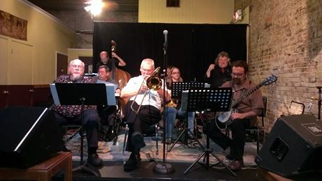 Mr. Joe's Jazz Band - Back, Left: Jeffry Eckels, Andy Cooper, Dr. Steve Prouty, Maristella Feustle, Jefferey Barnes. Front, Left: "Capt." David Hume, Mr. Joe Pinson and Thad Bonduris. 